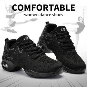 Akk Dance Sneakers for Women Modern Dance Shoes Jazz Shoes Women Dancing Shoes Lace Up Cushion Breathable Ladies Split Sole Dance Sneakers Platform Shoe Spot Black, 10