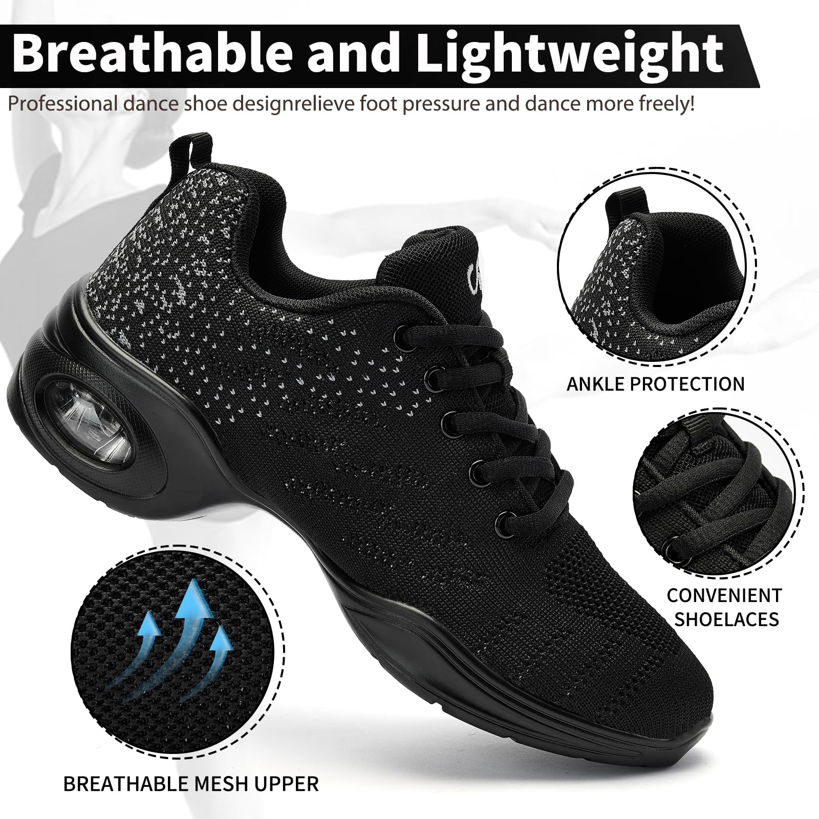 Akk Dance Shoes for Women Jazz Shoes Women Dance Sneakers Breathable Air Cushion Split Sole Athletic Walking Dance Shoes Platform Shoe
