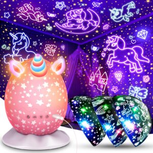 STRAWBETTER Unicorn Night Light Kids Toys 3 in 1 Unicorns & Starry Sky & Sea World Nights Lights Projector for 3 4 5 6 7 8 9 10 11 12 Year Old Girls Birthday Basket Stuffers Gifts for Kids 3-12