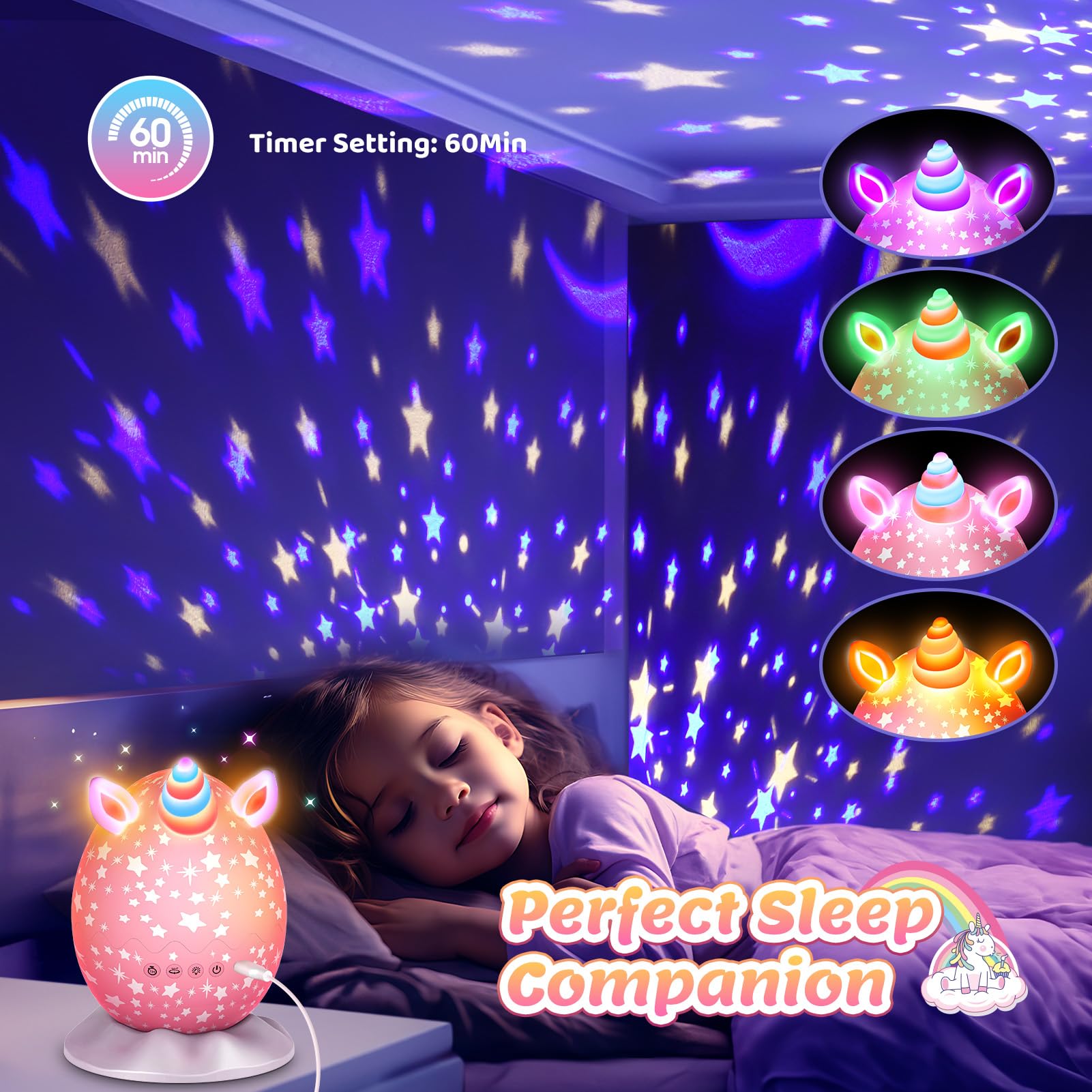 STRAWBETTER Unicorn Night Light Kids Toys 3 in 1 Unicorns & Starry Sky & Sea World Nights Lights Projector for 3 4 5 6 7 8 9 10 11 12 Year Old Girls Birthday Basket Stuffers Gifts for Kids 3-12