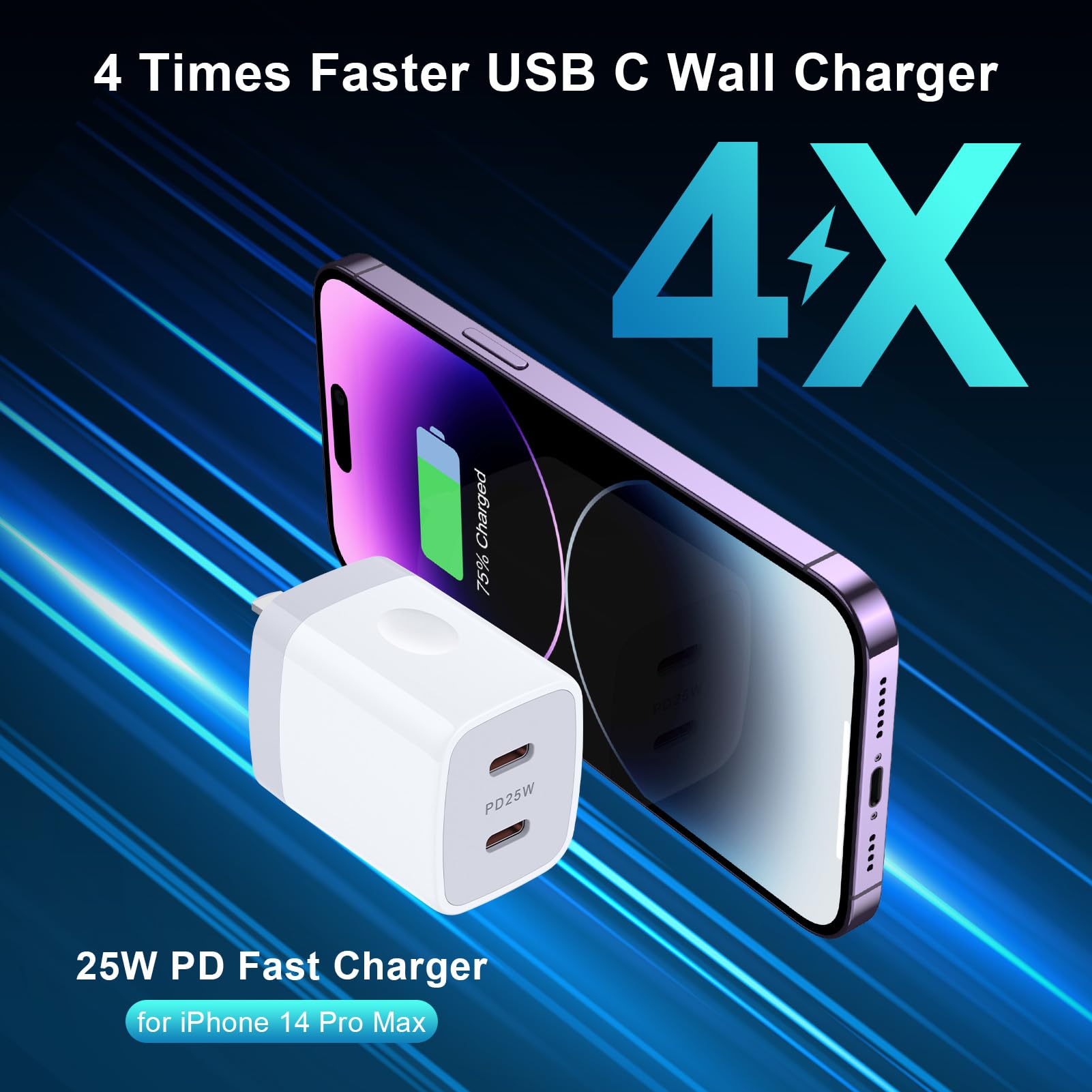 25W USB C Fast Charger Block, Type C Wall Charger Plug Dual PD Power Adapter C Charger Cube Box for Samsung Galaxy A15 S24 Ultra S23 FE A14 A54 A03s S22 S21 S20,iPhone 15 14 13 12 11 SE,Pixel 8 Pro 7a
