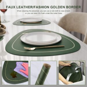 Placemats Set of 6 Double-Sided Leather Washable Heat Resistant Placemats with Coasters Waterproof Oil-Proof Wipeable Place Mats for Kitchen Table Dining Patio Indoor Outdoor Table Mats-Green