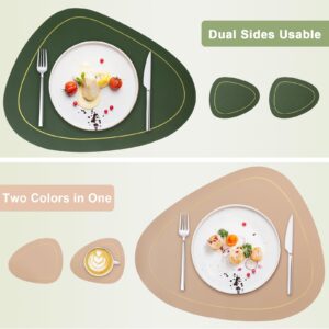 Placemats Set of 6 Double-Sided Leather Washable Heat Resistant Placemats with Coasters Waterproof Oil-Proof Wipeable Place Mats for Kitchen Table Dining Patio Indoor Outdoor Table Mats-Green