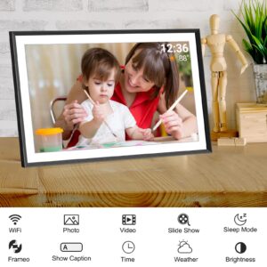 TAPINSAW Frameo Digital Picture Frame,15.6 Inch 32GB Large WiFi Photo Frame with 1920x1080 Full HD Touchscreen,Wall Mountable,Auto-Rotate,Easy to Send Pictures and Videos via Free App Black DF108