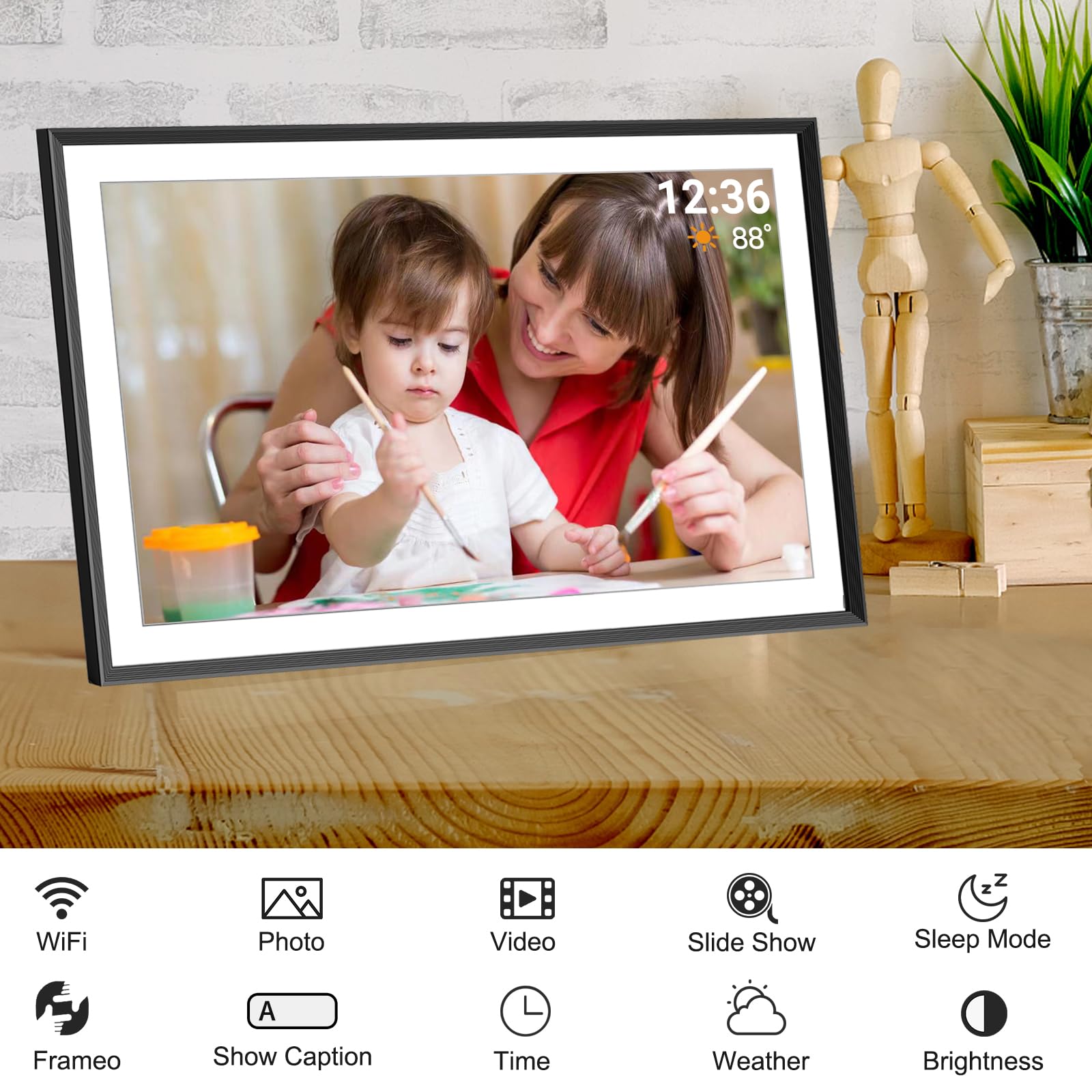 TAPINSAW Frameo Digital Picture Frame,15.6 Inch 32GB Large WiFi Photo Frame with 1920x1080 Full HD Touchscreen,Wall Mountable,Auto-Rotate,Easy to Send Pictures and Videos via Free App Black DF108