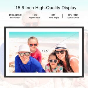 TAPINSAW Frameo Digital Picture Frame,15.6 Inch 32GB Large WiFi Photo Frame with 1920x1080 Full HD Touchscreen,Wall Mountable,Auto-Rotate,Easy to Send Pictures and Videos via Free App Black DF108