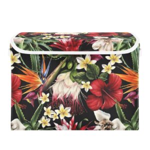 krafig tropical flowers foldable storage box large cube organizer bins containers baskets with lids handles for closet organization, shelves, clothes, toys