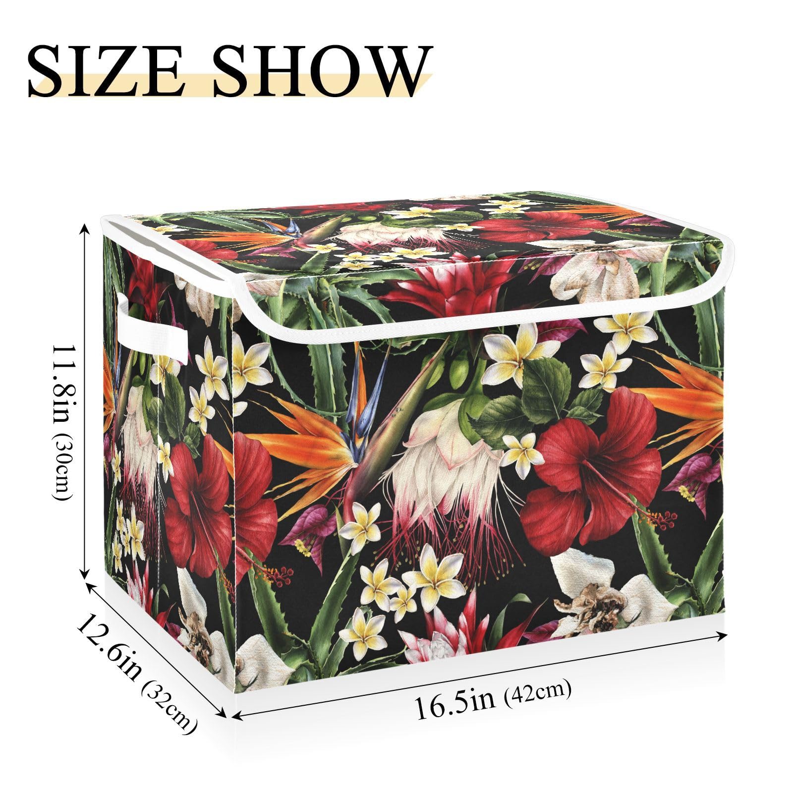 Krafig Tropical Flowers Foldable Storage Box Large Cube Organizer Bins Containers Baskets with Lids Handles for Closet Organization, Shelves, Clothes, Toys