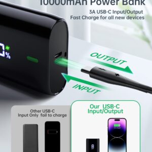 Coolreall Mini Portable Charger, Power Bank 10000mAh with LED Display, 3A USB C (in & Out) Power Bank Fast Charging, Phone Battery Pack Compatible with iPhone 14 13 12 Pro Samsung S22 Google LG etc