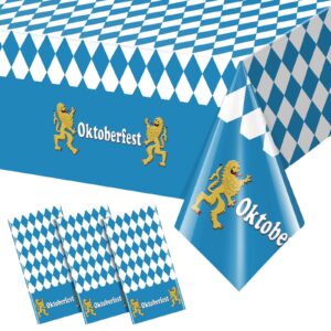 3 pack bavarian oktoberfest disposable tablecloth decorations, plastic rectangle blue and white bavarian flag check table cover, oktoberfest decorations party table cloth backdrop supplies, 54×108inch