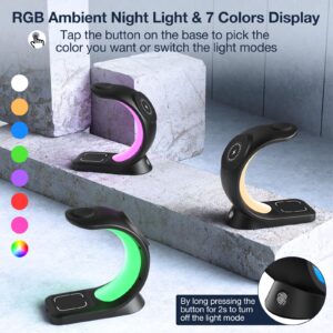 Magnetic Multi Wireless Stand Compatible with Apple MagSafe Charger with RGB LED Night Light, 3 in-1 Fast Charger Station for iPhone 15/14/13/12 Series(Pro, Max), for iWatch 2 to 9 and Airpods (Black)