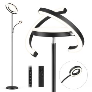 fimei 3 in 1 floor lamp, modern bright standing lamp with split rotatable outer ring light and small reading light, 4 color temperature and dimmable, 3-way independent control for living room office