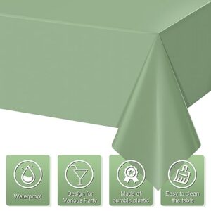 3Pack Sage Green Plastic Tablecloths for Rectangle Tables, Light Green Disposable Tablecloth, Waterproof Sage Green Table Cover for Birthday Bridal Wedding Baby Shower Party Decorations, 54 X 108Inch