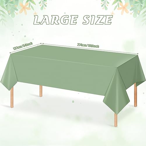 3Pack Sage Green Plastic Tablecloths for Rectangle Tables, Light Green Disposable Tablecloth, Waterproof Sage Green Table Cover for Birthday Bridal Wedding Baby Shower Party Decorations, 54 X 108Inch