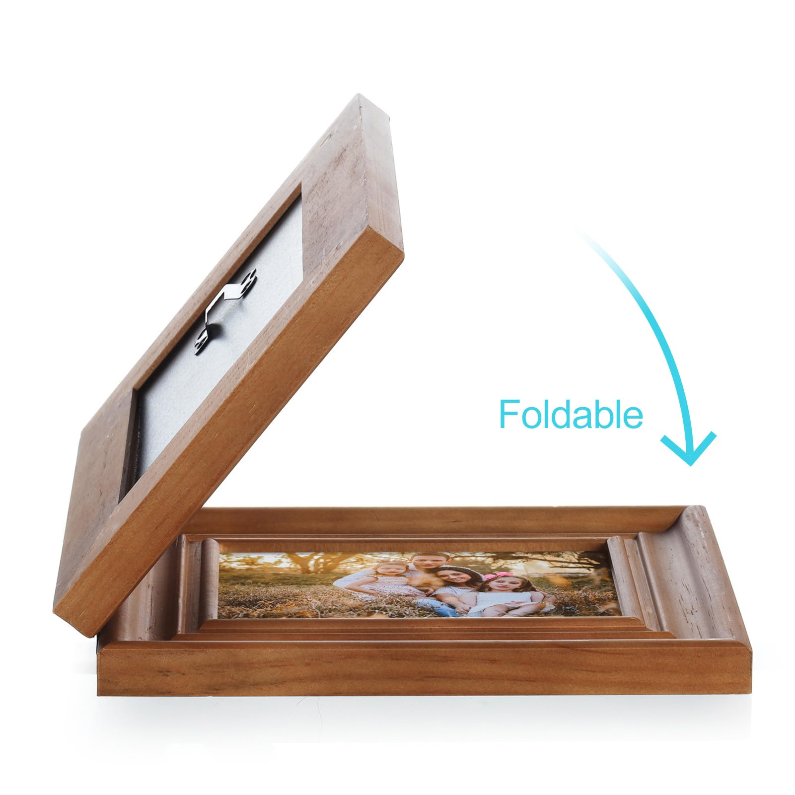 Tamolus 4x6 Double Hinged Picture Frame Folding Photo Frame Vertical and Horizontal in Distressed Farmhouse Wood Grain Pine Wood with Real Glass for Tabletop X5-MU-SH46