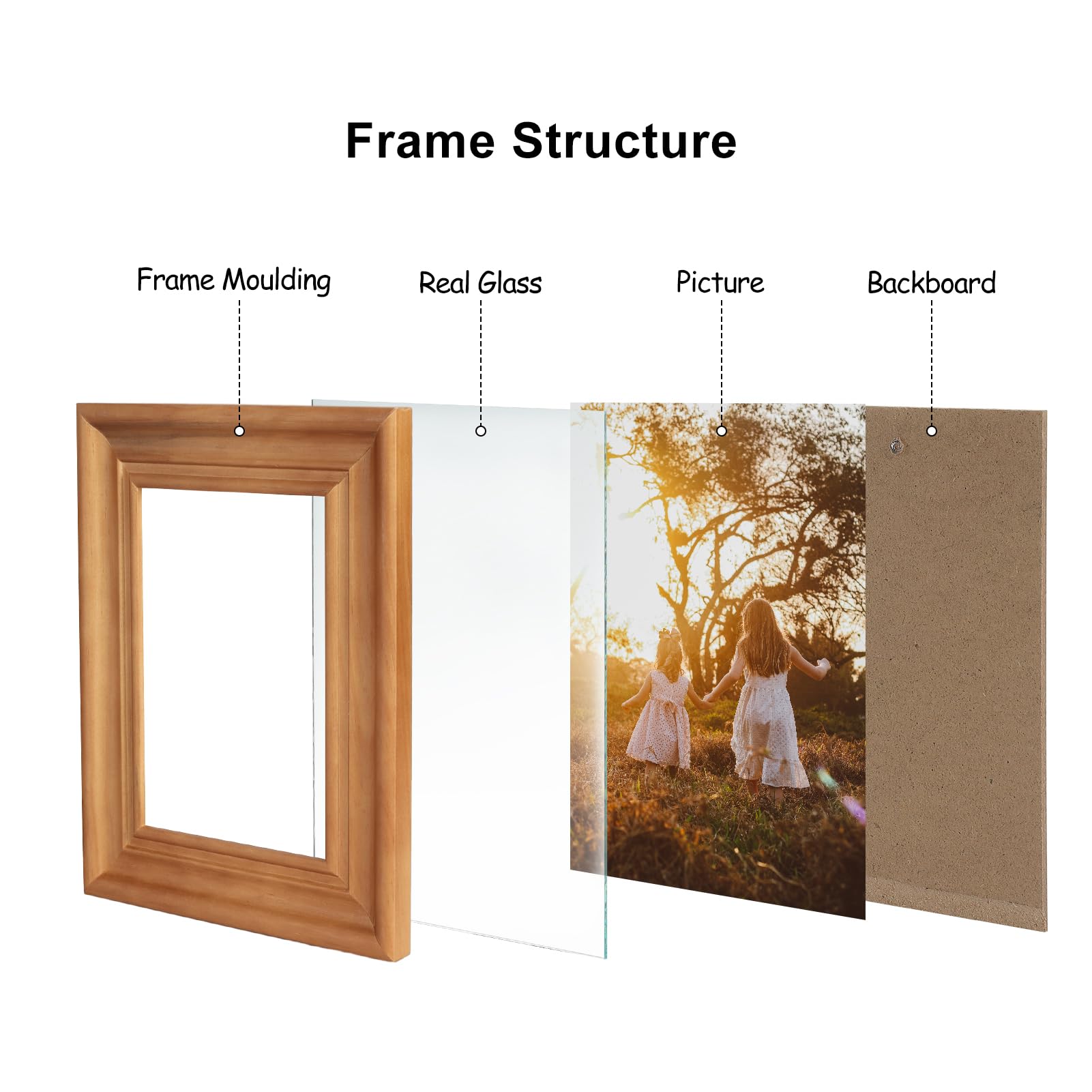 Tamolus 4x6 Double Hinged Picture Frame Folding Photo Frame Vertical and Horizontal in Distressed Farmhouse Wood Grain Pine Wood with Real Glass for Tabletop X5-MU-SH46