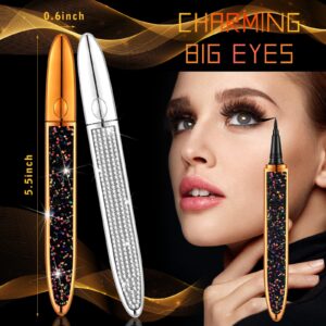 Loopeer 40 Pcs Self Adhesive Eyeliner Set 20 Pcs 2 in 1 Liquid Eyeliner Pen Non Magnetic Eye Liner Pen Diamond Glitter Eyeliner Glue Pen for Lashes with 20 Pcs Pink Lash Wand for Women Girl Eye Makeup