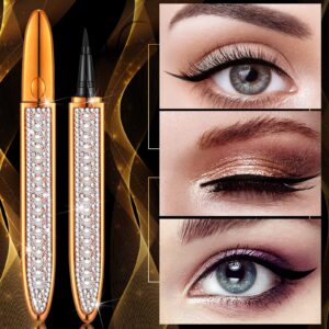 Loopeer 40 Pcs Self Adhesive Eyeliner Set 20 Pcs 2 in 1 Liquid Eyeliner Pen Non Magnetic Eye Liner Pen Diamond Glitter Eyeliner Glue Pen for Lashes with 20 Pcs Pink Lash Wand for Women Girl Eye Makeup