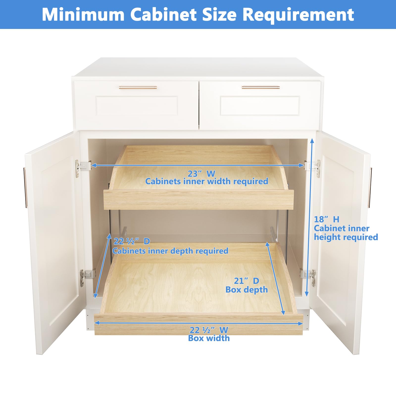 LOVMOR 2 Tier Soft Close Pull Slide Out Cabinet Organizer 22½"W x 21" D,Wooden Cabinet Drawer Organizer with U Bracket,Slide Out Pantry Shelves with Full Extension Rail Slides for Kitchen Cabinet