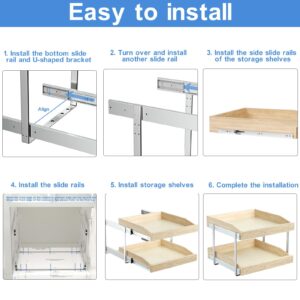 LOVMOR 2 Tier Soft Close Pull Slide Out Cabinet Organizer 22½"W x 21" D,Wooden Cabinet Drawer Organizer with U Bracket,Slide Out Pantry Shelves with Full Extension Rail Slides for Kitchen Cabinet