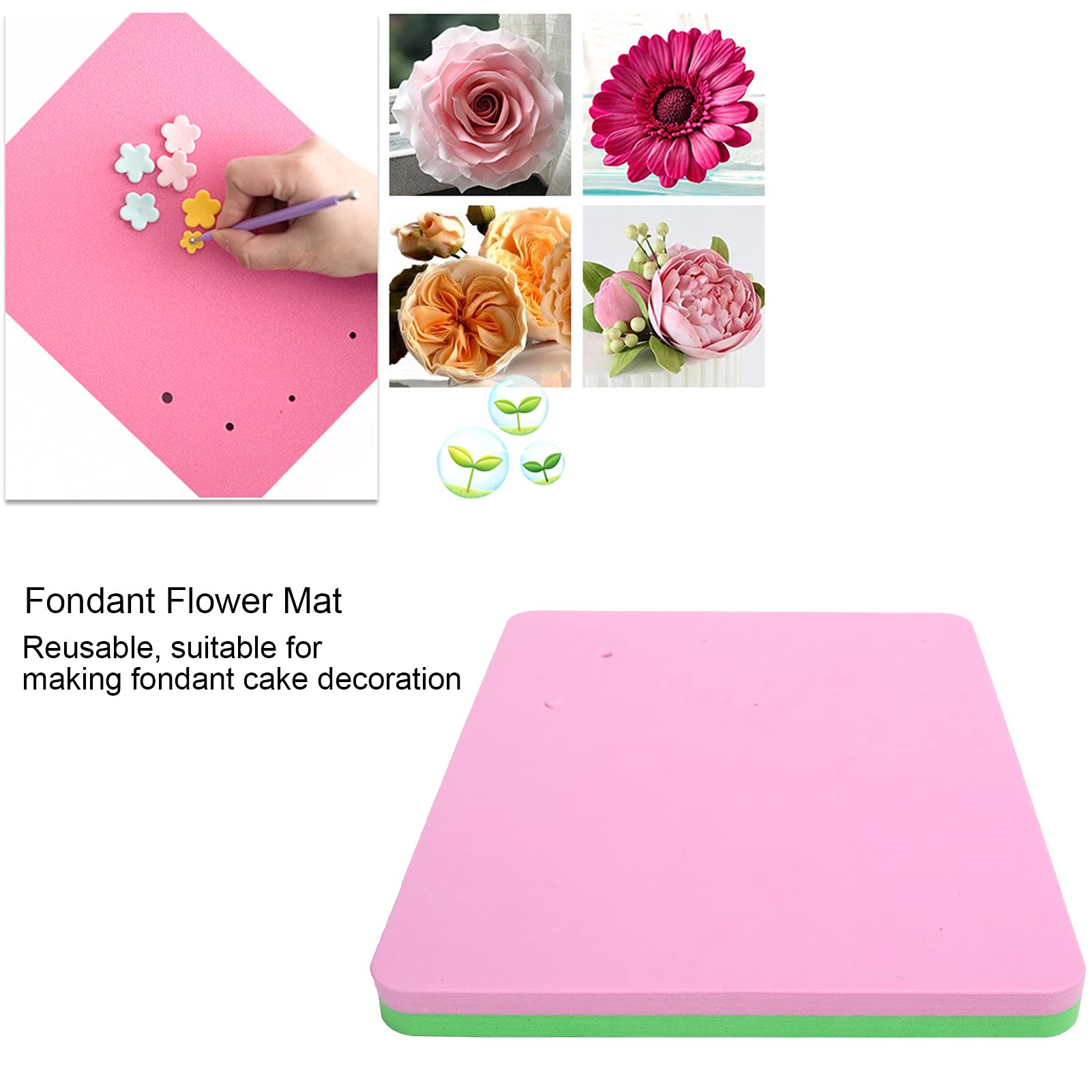 QANYEGN Fondant Sponge Pad, Fondant Flower Modeling Pad with 5 Holes, Rectangular Fondant Foam Pad for Cake Decoration.