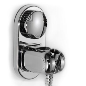 suction cup handheld shower head holder - 5 angles adjustable - unique horizontal setting - large shower head supports, relocatable - wall mounted with vacuum power (chrome)