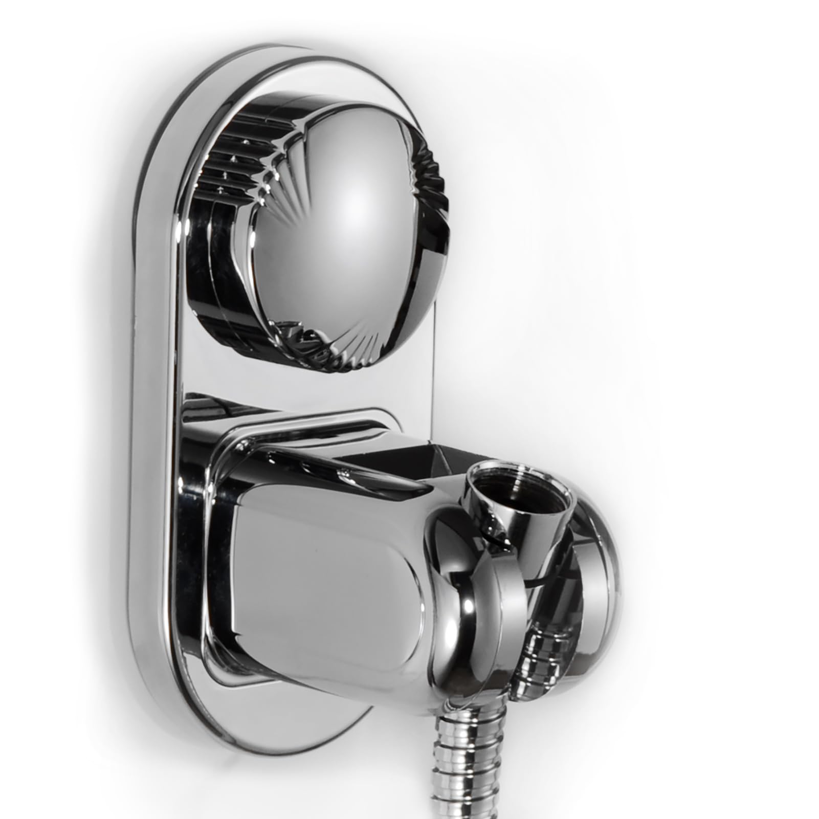 Suction cup Handheld Shower Head Holder - 5 Angles Adjustable - Unique Horizontal Setting - Large Shower Head Supports, Relocatable - Wall mounted with Vacuum Power (Chrome)