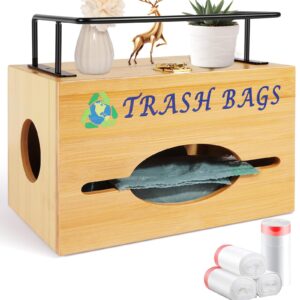 dawnarriv large trash bag dispenser, kitchen garbage bag holder, bamboo trash bag organizer, wall mounted or on countertop, compatible with big and small plastic bags rolls