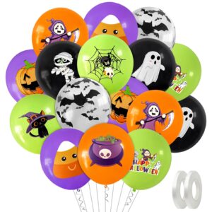 60pcs halloween balloons, 12" orange black purple green halloween party ballons, pumpkin bat ghost halloween theme latex ballons for halloween birthday party decorations halloween decorations (a)