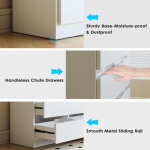 Gdvsclr 6 Drawer Double Dresser, Bedroom Dresser with Led Light, Wood Dresser for Nursery, Living Room, Hallway, Handless Design, 47.2''W×15.7''D×30.2''H (White)