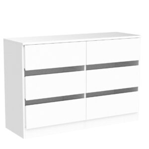 Gdvsclr 6 Drawer Double Dresser, Bedroom Dresser with Led Light, Wood Dresser for Nursery, Living Room, Hallway, Handless Design, 47.2''W×15.7''D×30.2''H (White)