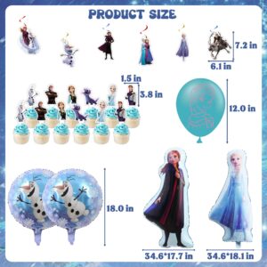 Frozen Birthday Party Supplies for Girls, Frozen Birthday Party Decorations Include Banner, Frozen Balloons, Hanging Swirls, Stickers, Cupcake Toppers, Tablecloth