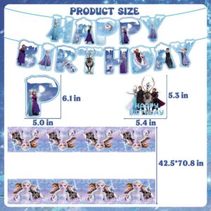 Frozen Birthday Party Supplies for Girls, Frozen Birthday Party Decorations Include Banner, Frozen Balloons, Hanging Swirls, Stickers, Cupcake Toppers, Tablecloth