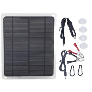 solar panel kit, 20w 12v solar panel car battery charger, portable solar panel with battery clip and suction cups, safe use for car rv marine boat, camping, home