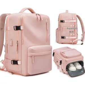 INFEYLAY Women Travel Backpack,16 Inch Expanded 39L USB Charging Business Laptop Backpack with Shoe Bag,waterproof hiking outdoor Backpack (pink)
