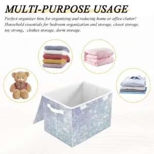 Ollabaky Sparkling Glitter Larger Collapsible Storage Bin Fabric Decorative Storage Box Cube Organizer Container Baskets with Lid Handles for Closet Organization, Shelves