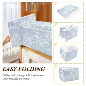 Ollabaky Sparkling Glitter Larger Collapsible Storage Bin Fabric Decorative Storage Box Cube Organizer Container Baskets with Lid Handles for Closet Organization, Shelves