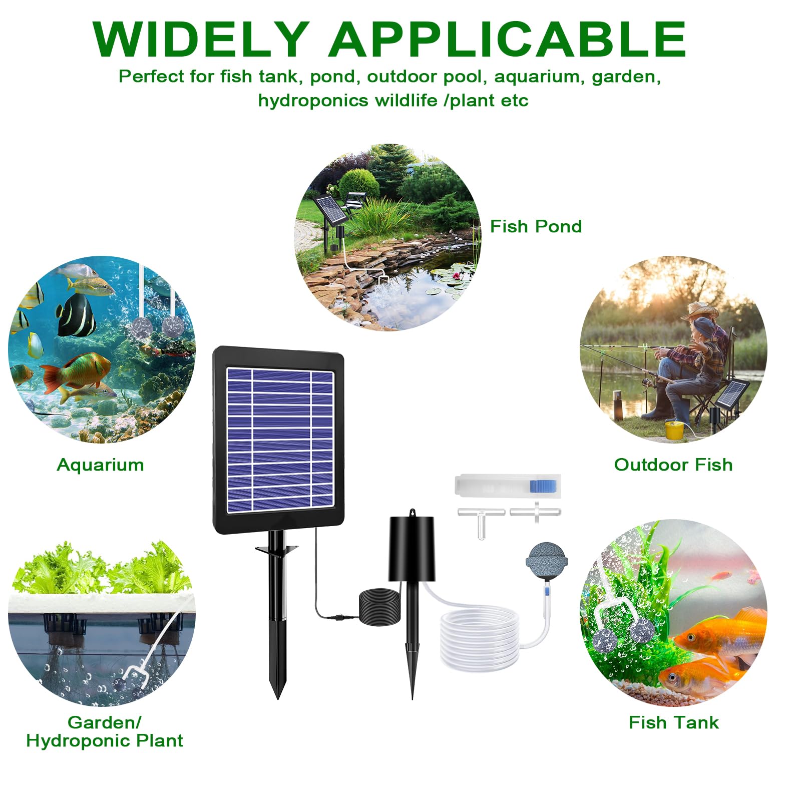 Solar Pond Aerator with Air Pump, 3 Modes(18H/36H/72H) Solar Aerator for Ponds Outdoor, 4W & 2200 mAh Solar Powered Air Pump with Bubble Regulator for Small Fish Pond, Stock Tank, Aquarium Hydroponics