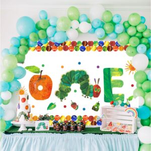 The Cute Hungry Caterpillar Birthday Banner Backdrop, one Year Old Cartoon Hungry Caterpillar Birthday Party Sign Supplies, Apple Sun Leaf Fruits ​Birthday Poster Background Photo Props Decoration