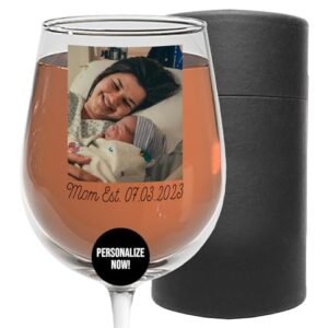 Personalized 16oz Photo Picture Print Stemmed Wine Glass - New Mom Gifts, Unique Gift for Mother's Day, Postpartum Gifts, Women After Birth, First Time Mom and Dad, New Parents, Her Mama Mommy, Baby