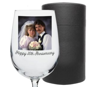 personalized 16oz photo picture print stemmed wine glass - wedding gifts anniversary for couple, parents husband wife, mother's day gift 20th 25th 30th 40th 45th 50th 60th, year anniversary