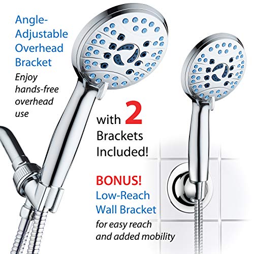 AquaCare Retail Pack High Pressure 8-setting Handheld Shower Head - Built-in Power Wash to Clean Tub, Tile & Pets, Overhead & Wall Brackets, Pure-Clean Nozzles, Extra-long 6 ft. Stainless Steel Hose