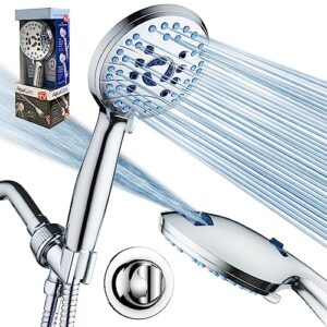 aquacare retail pack high pressure 8-setting handheld shower head - built-in power wash to clean tub, tile & pets, overhead & wall brackets, pure-clean nozzles, extra-long 6 ft. stainless steel hose
