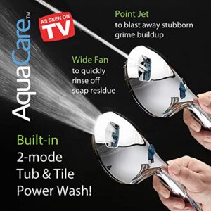 AquaCare Retail Pack High Pressure 8-setting Handheld Shower Head - Built-in Power Wash to Clean Tub, Tile & Pets, Overhead & Wall Brackets, Pure-Clean Nozzles, Extra-long 6 ft. Stainless Steel Hose