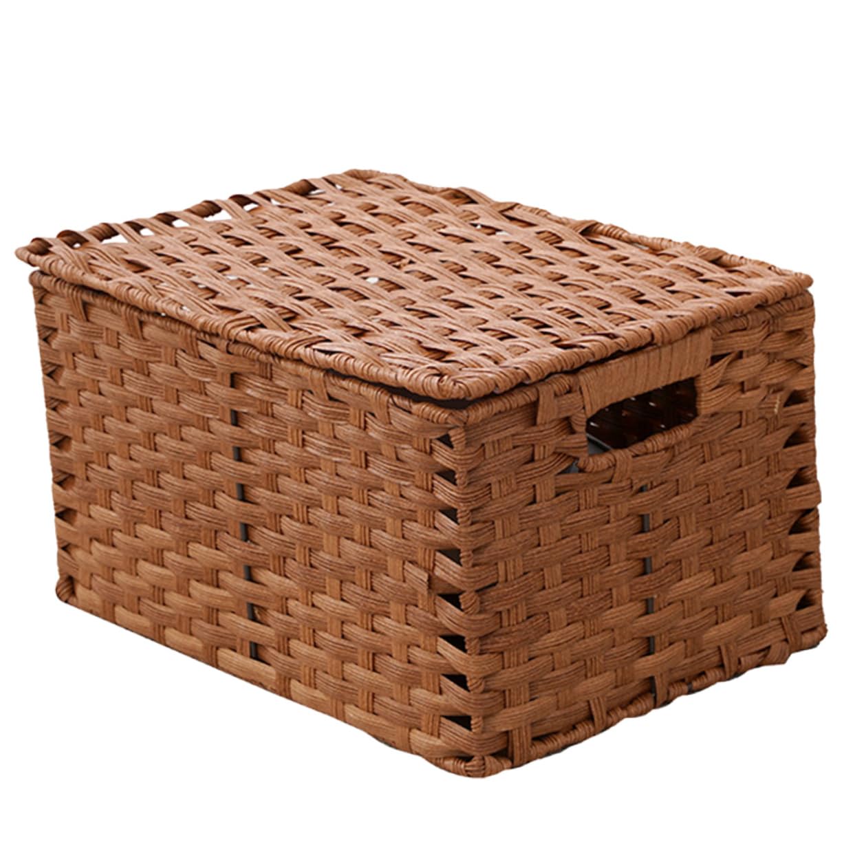 Cabilock Wardrobe Organizer Seagrass Storage Basket Drawer Storage Makeup Organizer File Storage Organizer Small Basket with Lid Wicker Organizing Bins Imitation Rattan Simple Storage Bag