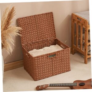 Cabilock Wardrobe Organizer Seagrass Storage Basket Drawer Storage Makeup Organizer File Storage Organizer Small Basket with Lid Wicker Organizing Bins Imitation Rattan Simple Storage Bag