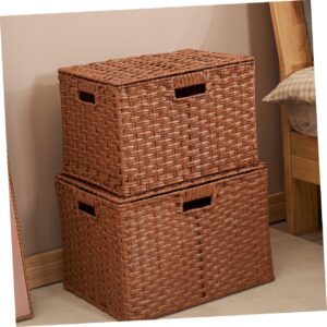 Cabilock Wardrobe Organizer Seagrass Storage Basket Drawer Storage Makeup Organizer File Storage Organizer Small Basket with Lid Wicker Organizing Bins Imitation Rattan Simple Storage Bag