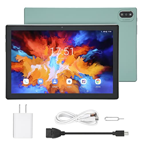 SHYEKYO Tablet PC, 4G LTE 5G WiFi 8MP 20MP Camera 10.1 Inch IPS Office Tablet 8GB RAM 128GB ROM US Plug 100‑240V for Travel (Green)