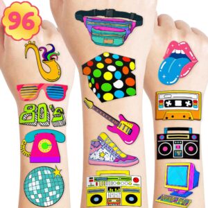 96 pcs throwback 80s 90s retro theme temporary tattoos birthday party favors decorations supplies decor cute vintage tattoo stickers gifts for games kids girls boys school rewards carnival christmas