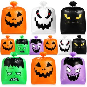 qilery 18 pcs halloween pumpkin leaf bags plastic lawn bags with twist ties fall yard trash bags reusable yard waste bags halloween goodie bags for halloween garden outdoor party favors decorations